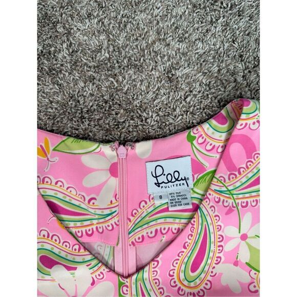 Vintage Lilly Pulitzer Silk Anna Dress Sheath Mini Sleeveless Pink Paisley 8 - Picture 3 of 11